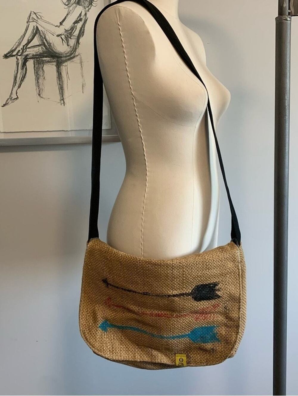 Know Hope Burlap Messenger Bag Crossbody Jute Bag Arrow Print Stripe Boho Tote